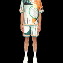 Court Abstrait Short Sleeve Silk Shirt