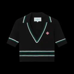 Cropped Knit Polo Shirt