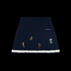 Embroidered Motif Wool Cashmere Pleated Skirt
