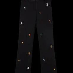 Embroidered Motif Wool Tailored Trousers