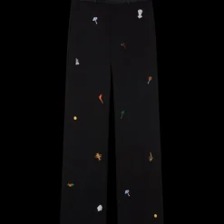 Embroidered Motif Wool Tailored Trousers
