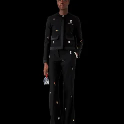 Embroidered Motif Wool Tailored Trousers