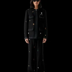 Embroidered Motif Wool Tailored Trousers