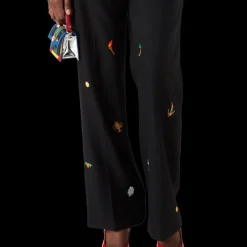 Embroidered Motif Wool Tailored Trousers