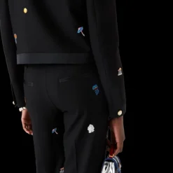 Embroidered Motif Wool Tailored Trousers