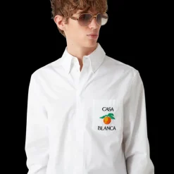 Embroidered Orange Oxford Shirt