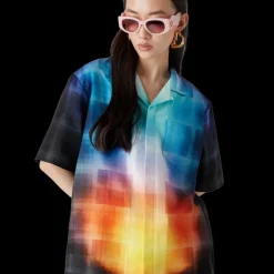 Gradient Check Viscose Blend Short Sleeve Shirt