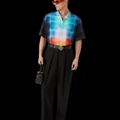 Gradient Check Viscose Blend Short Sleeve Shirt