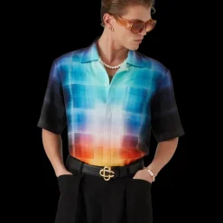 Gradient Check Viscose Blend Short Sleeve Shirt