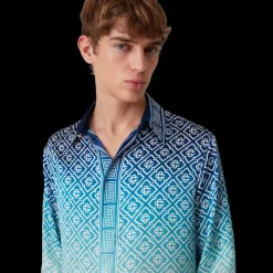 Jacquard Gradient Long Sleeve Silk Shirt