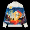 Midnight Acropolis Long Sleeve Silk Shirt