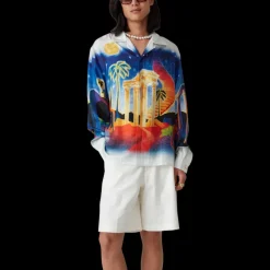 Midnight Acropolis Long Sleeve Silk Shirt