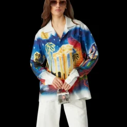 Midnight Acropolis Long Sleeve Silk Shirt