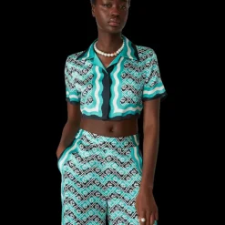 Monogram Wave Cropped Silk Shirt