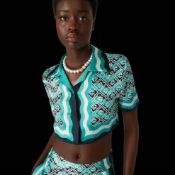 Monogram Wave Cropped Silk Shirt