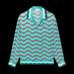 Monogram Wave Long Sleeve Silk Shirt