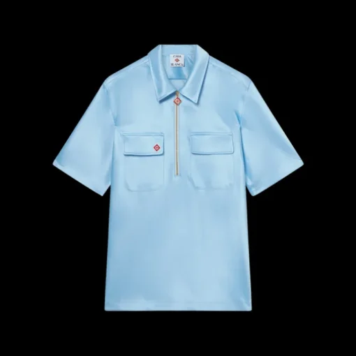 Satin Quarter Zip Short Sleeve Shirt