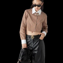 Stripe Cropped Long Sleeve Shirt