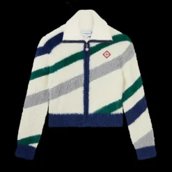 Striped Fluffy Zip Up Jumper