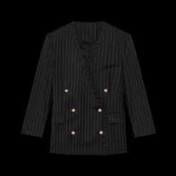 Wool Pinstripe Oversized Blazer