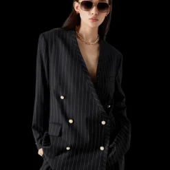 Wool Pinstripe Oversized Blazer