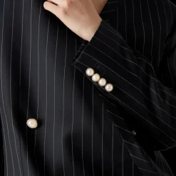 Wool Pinstripe Oversized Blazer