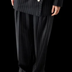 Wool Pinstripe Triple Pleat Tailored Trousers